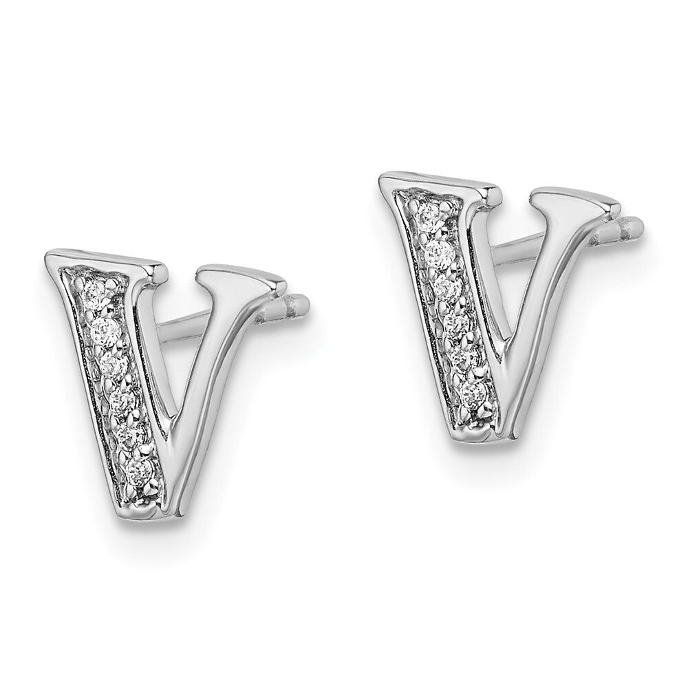 14k White Gold Diamond Initial V Stud Earrings Gift for Women