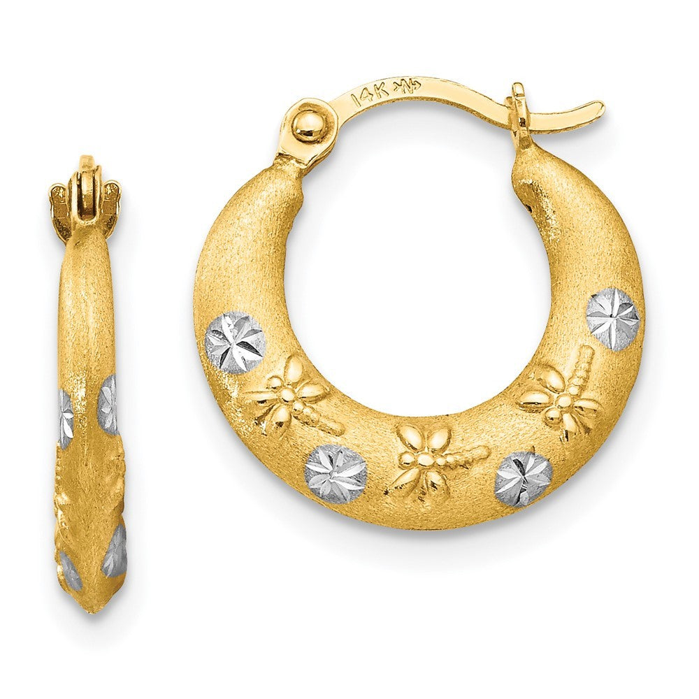 14k Yellow Gold w/Rhodium Hoop Earrings