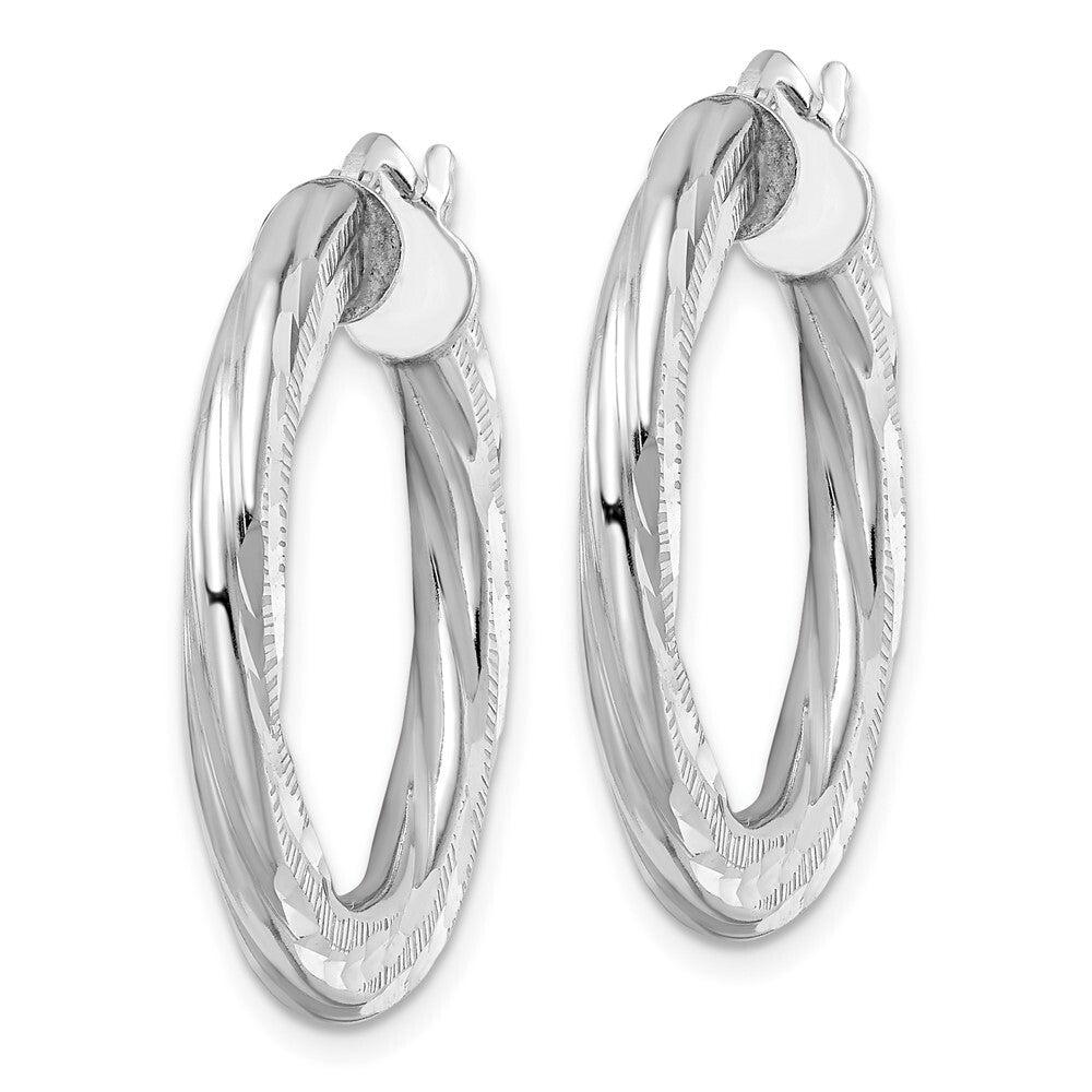 Sterling Silver Rhodium-plated 3x29mm Diamond-cut Twisted Tube Hoop Earrings