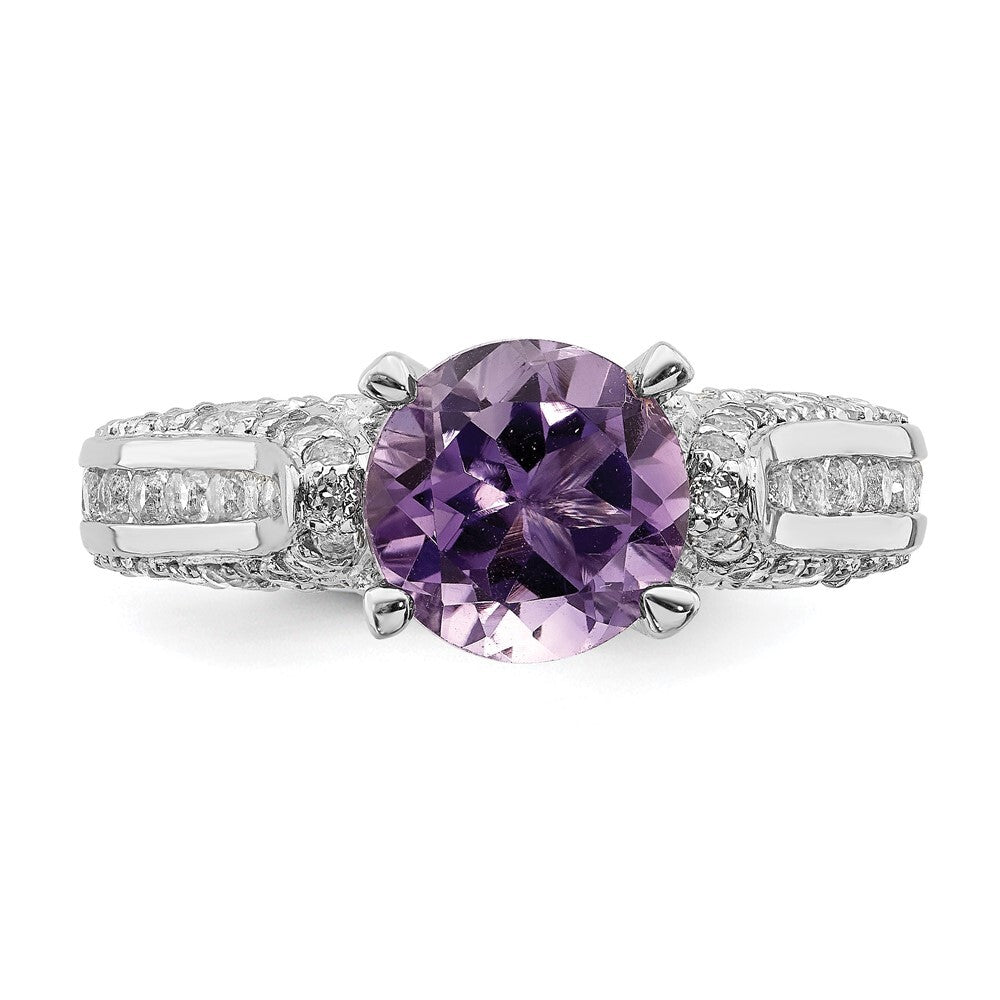 Sterling Silver Rhodium-plated 8mm Amethyst & White Topaz Ring Size 7