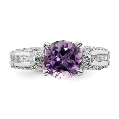 Sterling Silver Rhodium-plated 8mm Amethyst & White Topaz Ring Size 7