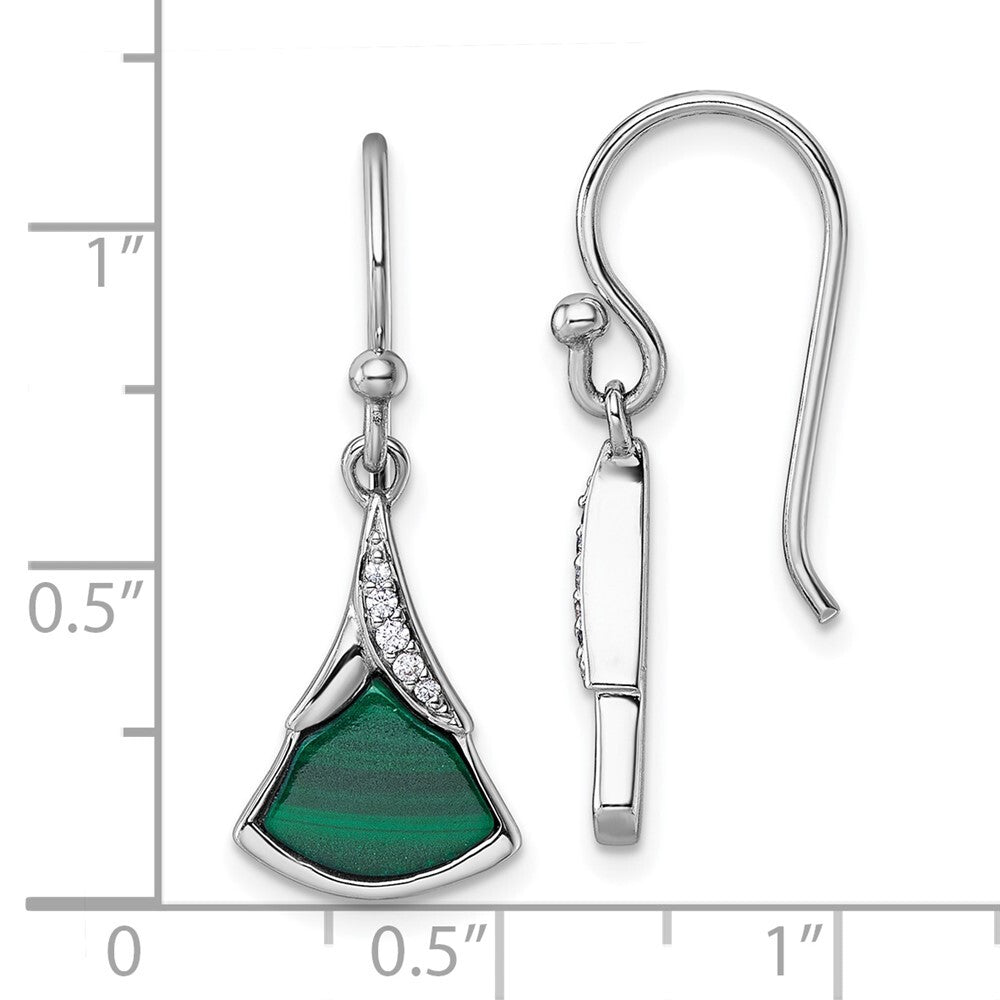 Sterling Silver Rhodium-plated Cubic Zirconia And Malachite Dangle Earrings