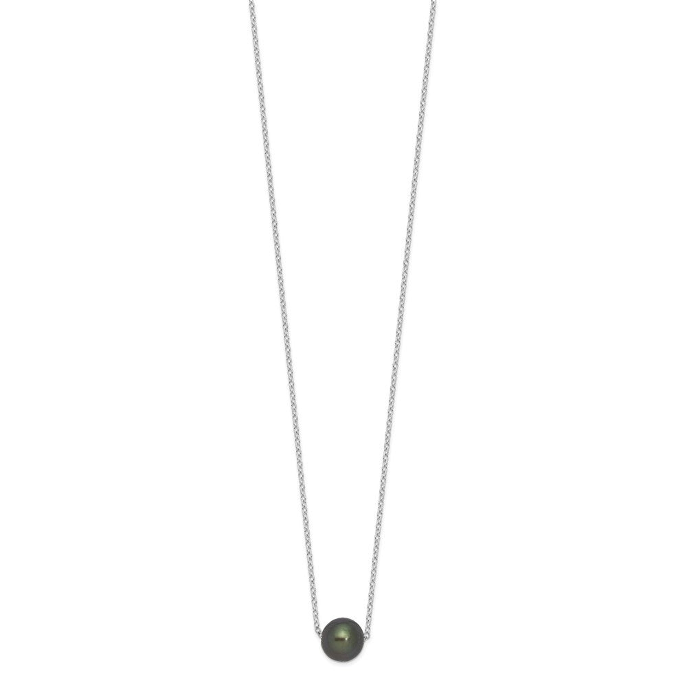 Sterling Silver 8-9mm Black Semi-Round Tahitian Cultured Pearl 17" Necklace