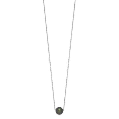 Sterling Silver 8-9mm Black Semi-Round Tahitian Cultured Pearl 17" Necklace