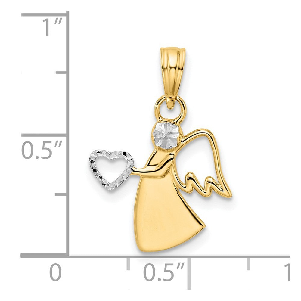 14k Yellow Gold & White Rhodium Diamond-Cut Angel Holding Heart Pendant