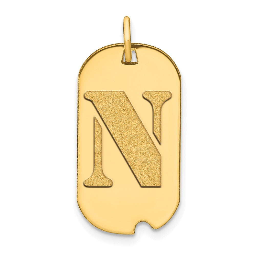 14k Yellow Gold Polished Letter N Initial Dog Tag Pendant for Women
