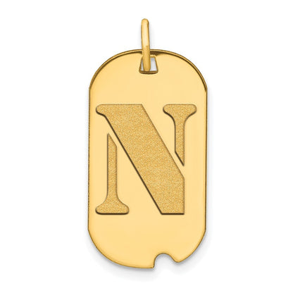 14k Yellow Gold Polished Letter N Initial Dog Tag Pendant for Women