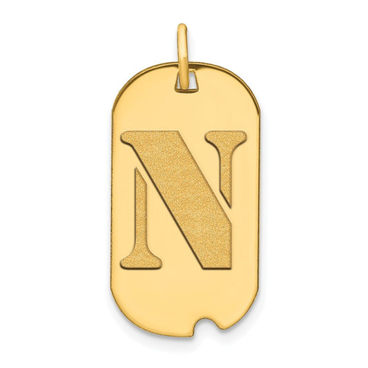 14k Yellow Gold Polished Letter N Initial Dog Tag Pendant for Women