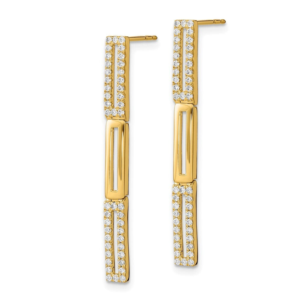 14k Yellow Gold Polished 3 Rectangle Link Diamond Drop & Dangle Earrings