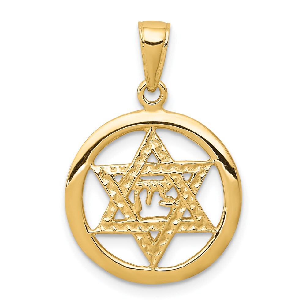 14k Yellow Gold Jewish Chai In Star Of David Pendant for Women