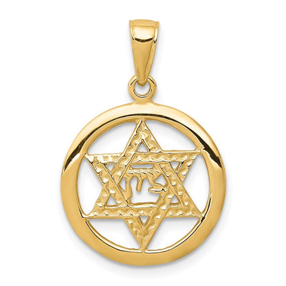 14k Yellow Gold Jewish Chai In Star Of David Pendant for Women