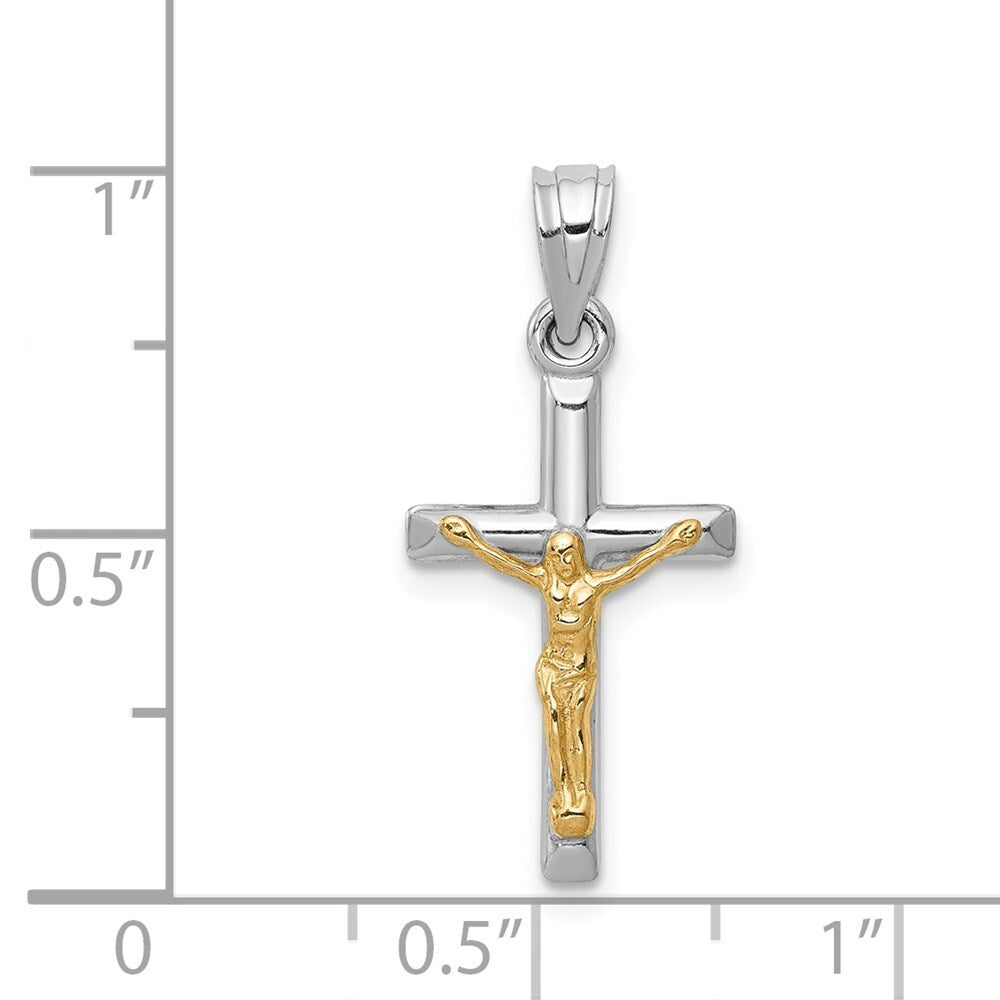14k Two-tone Gold Hollow Crucifix Charm Pendant for Women