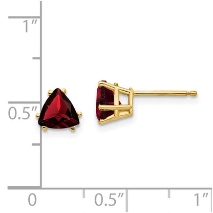 14k Yellow Gold 6mm Trillion Garnet Stud Earrings