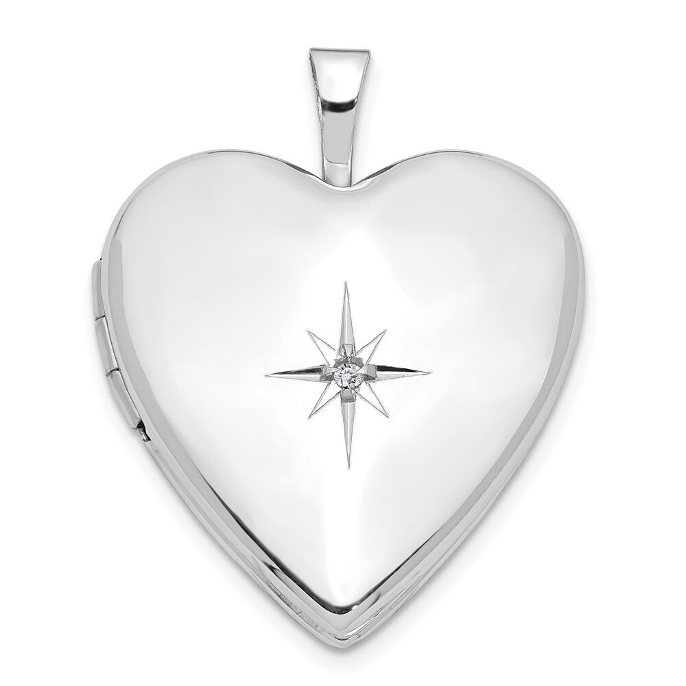14k White Gold 20mm Diamond Heart Locket Pendant for Women