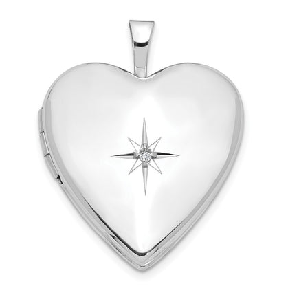 14k White Gold 20mm Diamond Heart Locket Pendant for Women