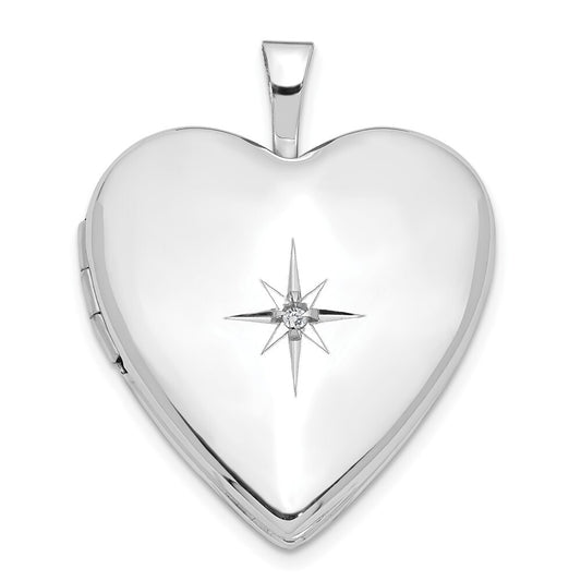 14k White Gold 20mm Diamond Heart Locket Pendant for Women
