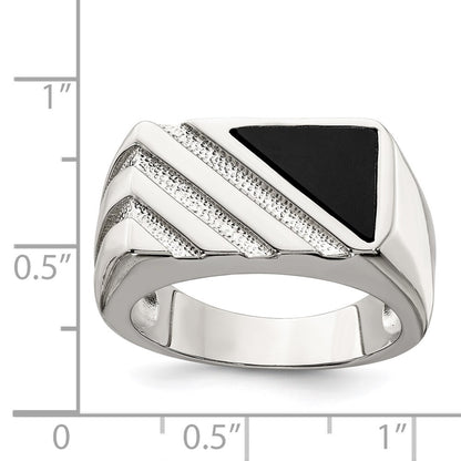 Sterling Silver Rhodium-plated Men's Onyx Ring Size 9