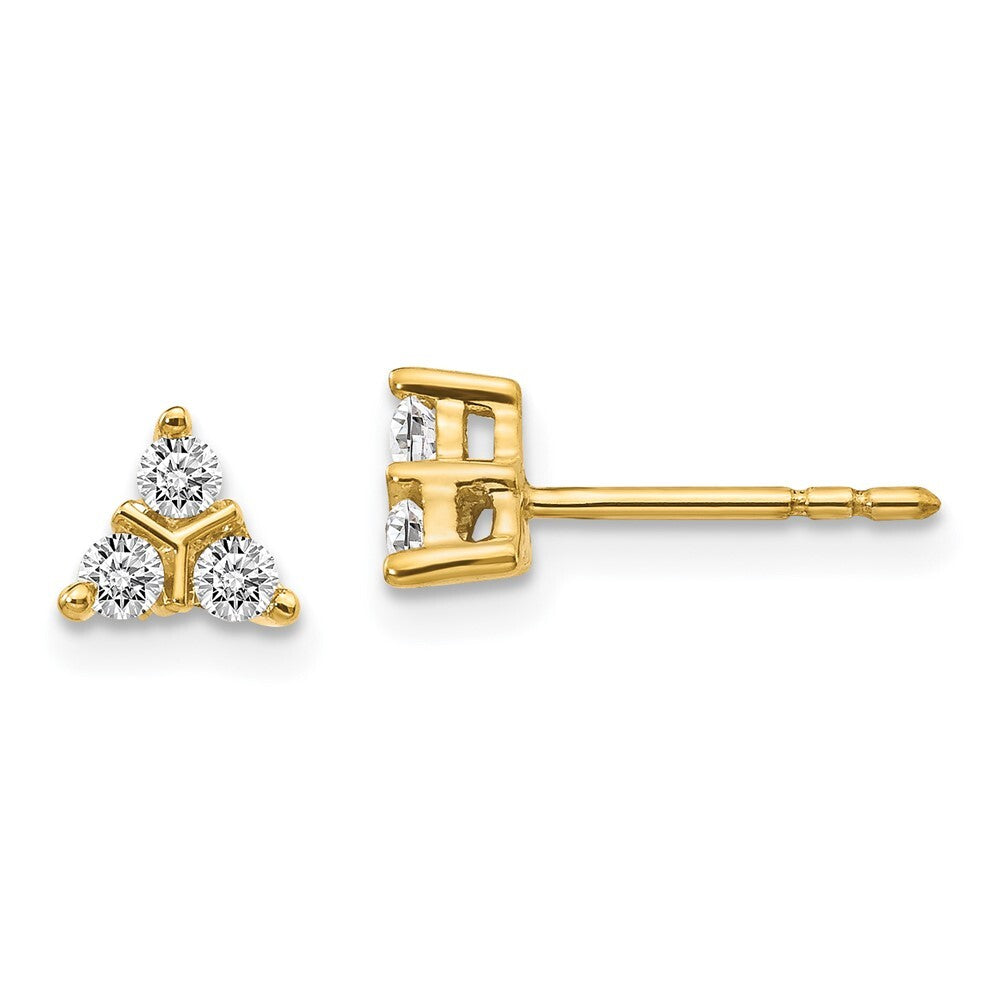 14k Yellow Gold 3-stone Diamond Triangle Stud Earrings