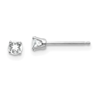 14k White Gold 3mm White Topaz Stud Earrings Gift for Women