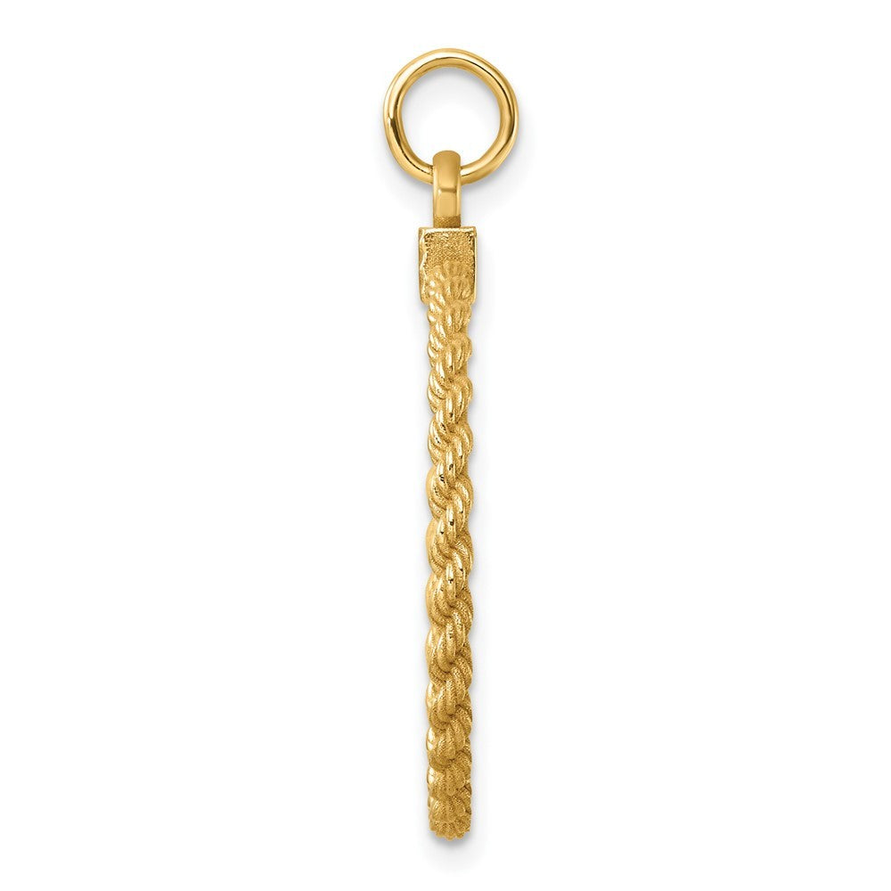 14k Yellow Gold Plain .013 Gauge Circular Engravable Disc with Rope Charm
