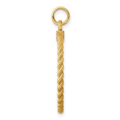 14k Yellow Gold Plain .013 Gauge Circular Engravable Disc with Rope Charm