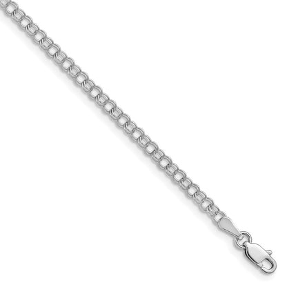 14k White Gold 3mm Solid Double Link 8 inch Charm Bracelet