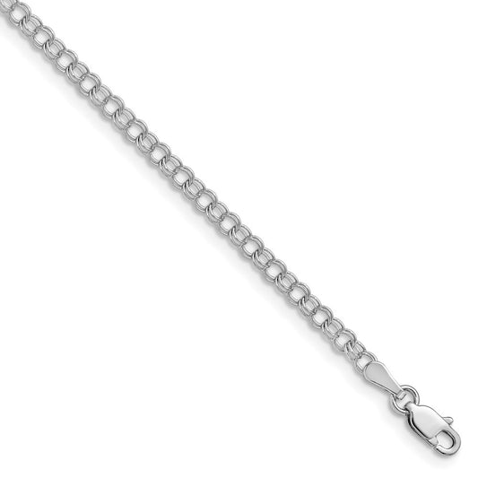 14k White Gold 3mm Solid Double Link 8 inch Charm Bracelet