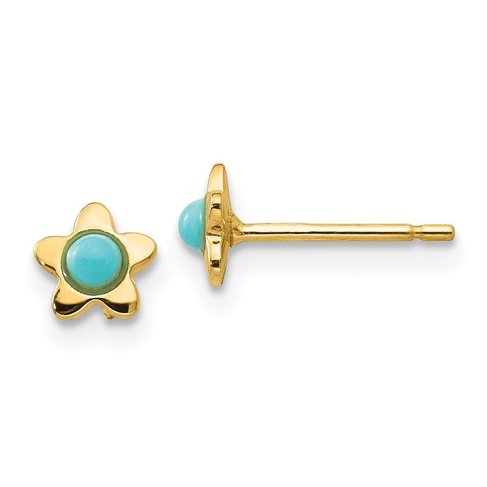14k Yellow Gold Polished Turquoise Star Stud Earrings