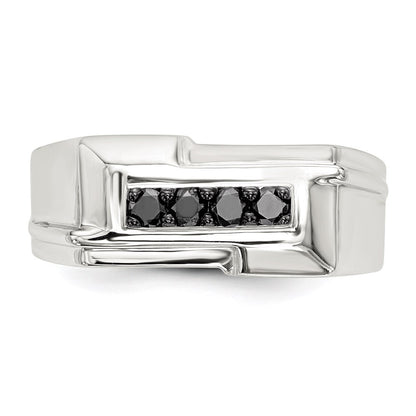 Sterling Silver Rhodium-plated Mens Black Diamond Polished Ring Size 9