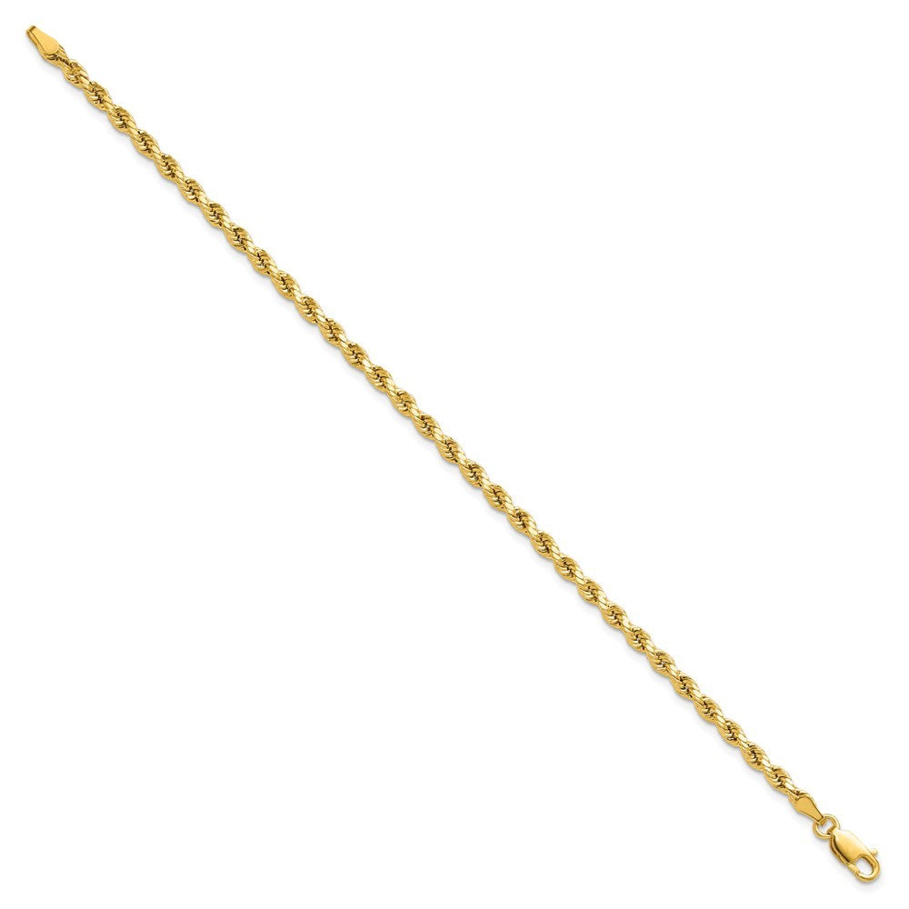 14k Yellow Gold 7 inch 3mm Semi Solid Diamond-cut Rope Chain Bracelet