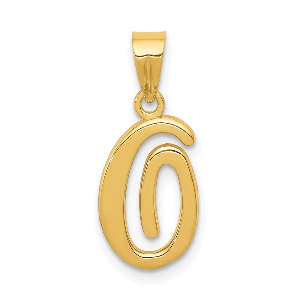 14k Yellow Gold Script Letter O Initial Pendant for Women