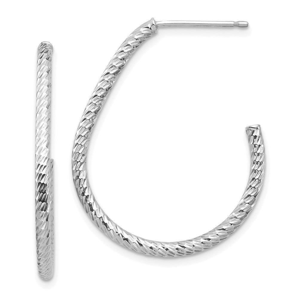14k White Gold Polished Diamond-cut Dangle Earrings
