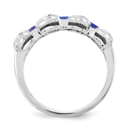 Sterling Silver Rhodium Tanzanite & Diamond Ring Size 8