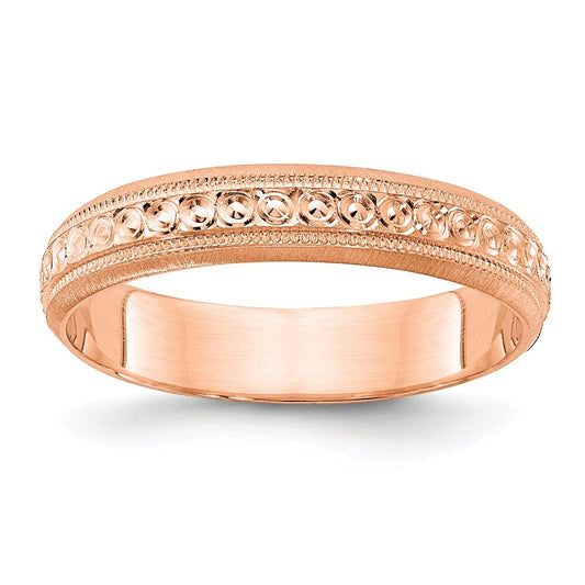 14k Rose Gold 3mm Design Etched Wedding Band Size 7