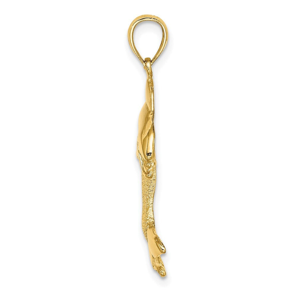 14k Yellow Gold 2-D Polished Dolphin Jumping Charm Pendant for Women