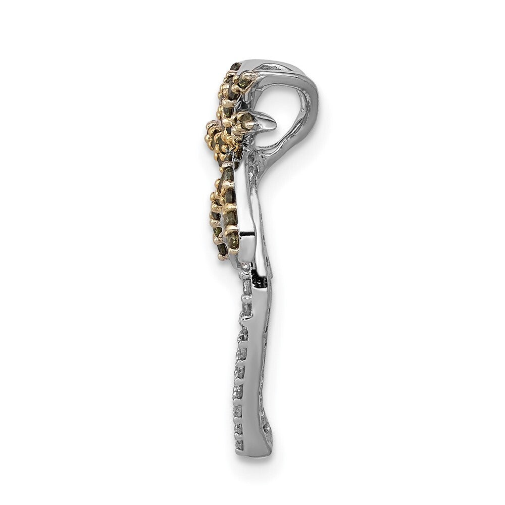 14k White Gold White and Green Diamond Palm Tree Chain Slide Pendant for Women
