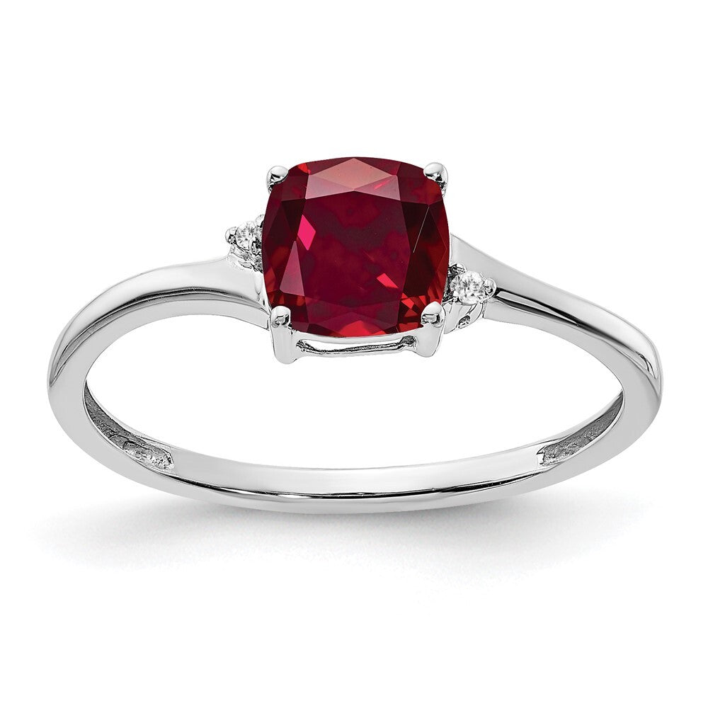 Sterling Silver Rhodium-plated Created Ruby and Diamond Ring Size 7