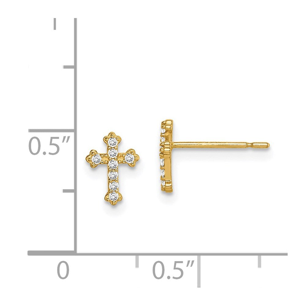 14k Yellow Gold Cubic Zirconia Cross Stud Earrings