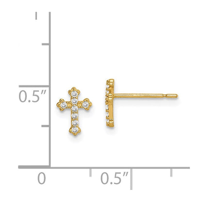 14k Yellow Gold Cubic Zirconia Cross Stud Earrings