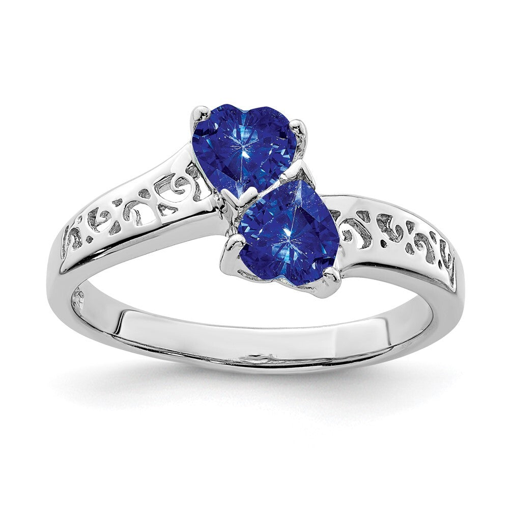 Sterling Silver Rhodium-plated Dark Sapphire Heart Ring Size 8