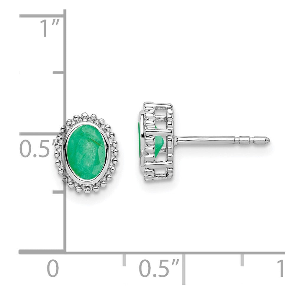 14k White Gold Oval Emerald Stud Earrings