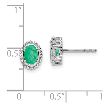 14k White Gold Oval Emerald Stud Earrings