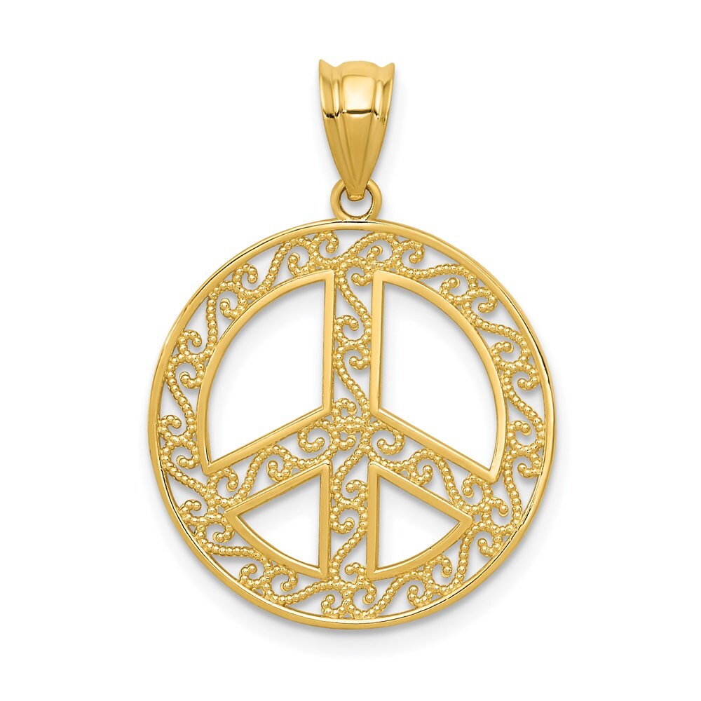 14k Yellow Gold Filigree Peace Sign Pendant for Women