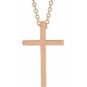 14k Rose Gold 17.4x11.1 mm Cross Pendant Necklace 18"