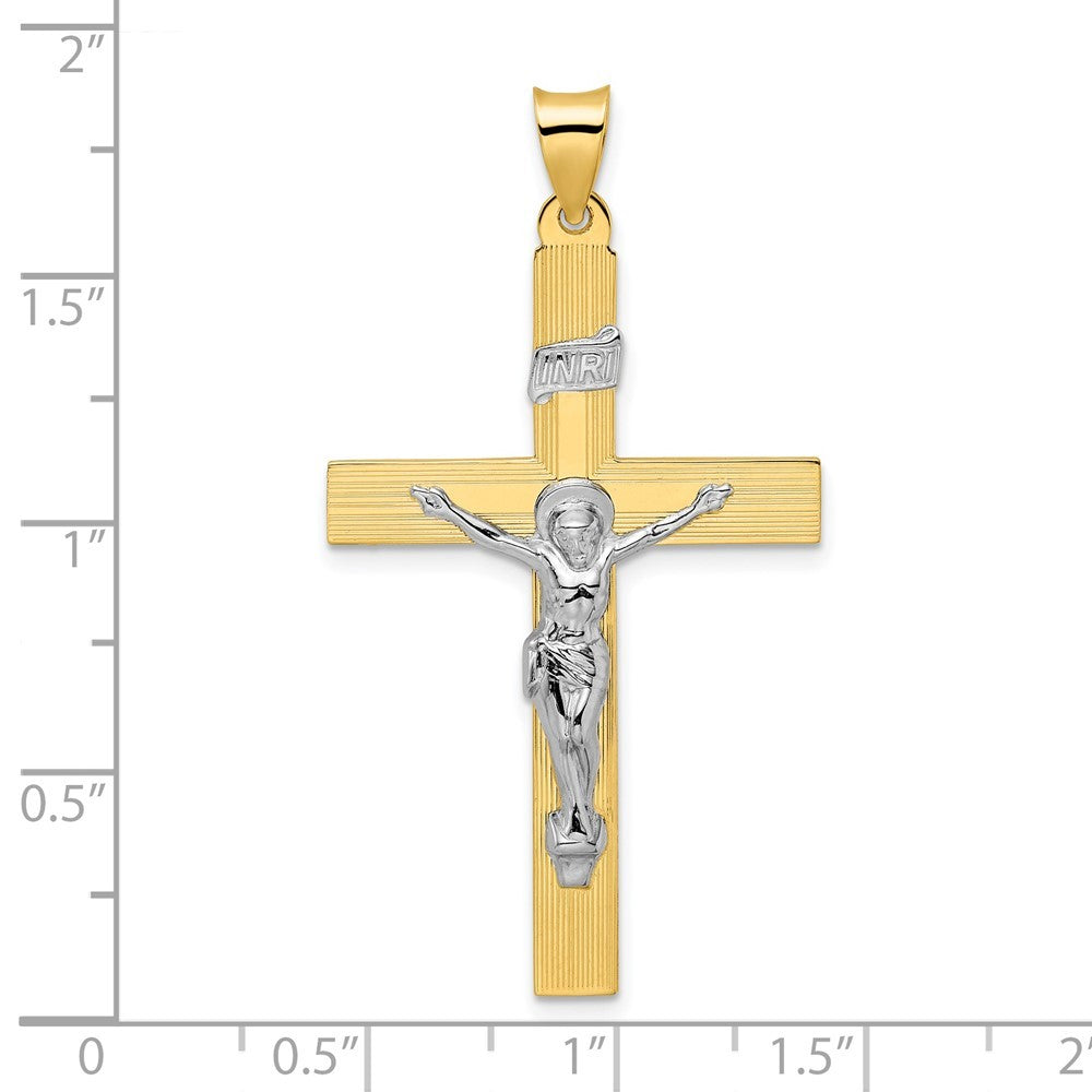 14k Two-Tone Gold Polished Solid INRI Curcifix Cross Pendant
