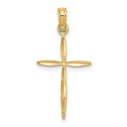 14k Yellow Gold Diamond-Cut with Tapered Ends Cross Charm Pendant for Women