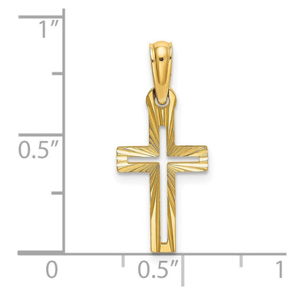 14k Yellow Gold Diamond-Cut Cross Charm Pendant for Women