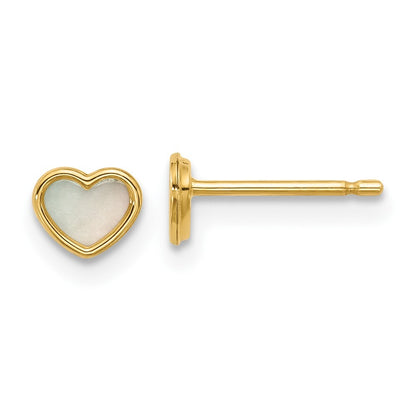 14k Yellow Gold Polished Mother of Pearl Heart Stud Earrings Gift for Women
