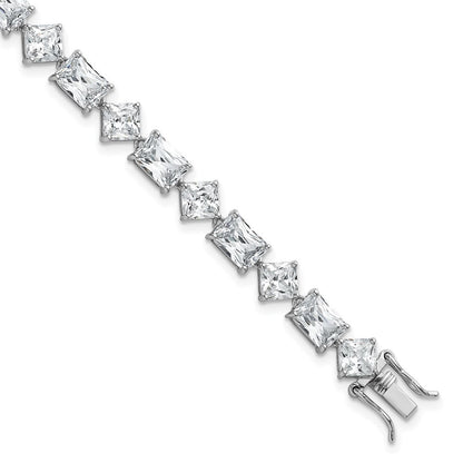 Sterling Silver Rhodium-plated  Fancy Princess and Emerald-cut CZ 7.25" Bracelet