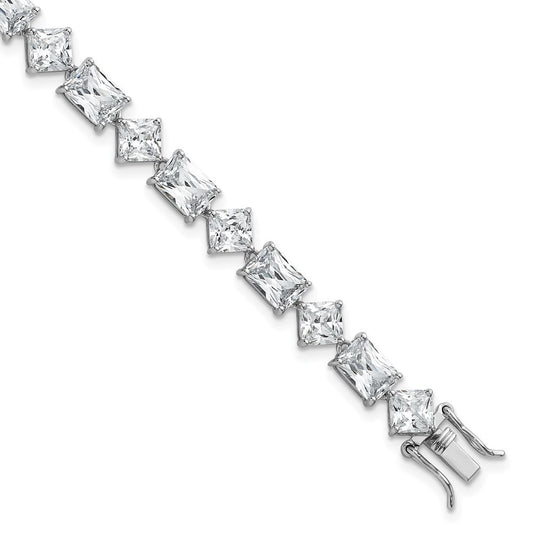Sterling Silver Rhodium-plated  Fancy Princess and Emerald-cut CZ 7.25" Bracelet
